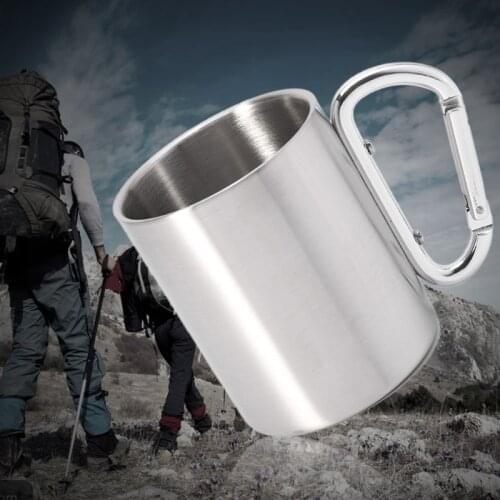 220ml Camping Travel Stainless Steel Cup Carabiner Hook Handle Picnic Water Mug Outdoor Travel Hike Cup 2021 new