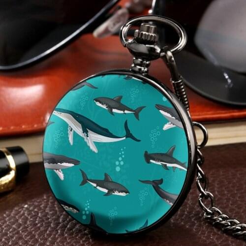 Shark Animals Watch Design Quartz Pocket Watch Blue Steampunk Black Smooth Watches Gifts for Men Women reloj