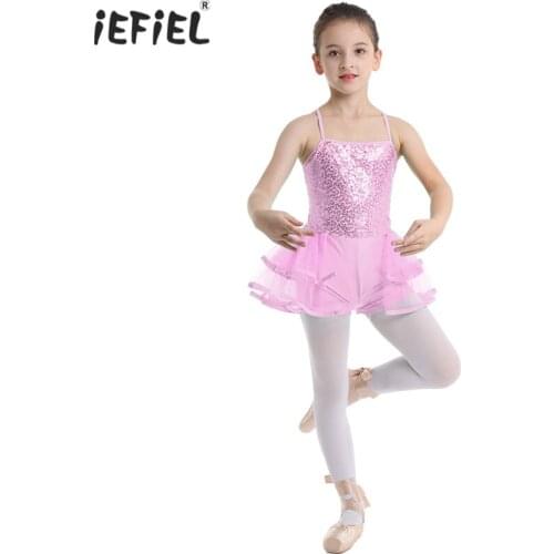 IEFiEL Toddler Girls Ballerina Ballet Dress Dance Wear Sleeveless Shiny Sequins Mesh Ballet Costume Gymnastics Leotard Jumpsuit