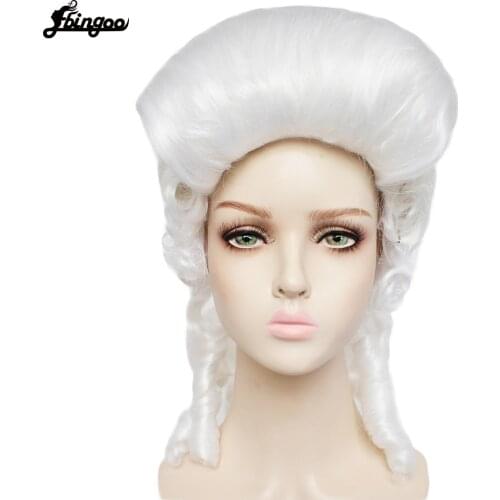 Ebinoo White Lawyer Wig Baroque Curly Colonial Female Lawyer Judge Deluxe Historical Costume Synthetic Cosplay Wig for Halloween