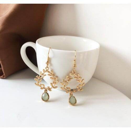 Bilandi Trendy Jewelry Drop Earrings Spring Summer Style Gold Plating Pretty Green Teardrop Earrings For Girl Lady Gifts