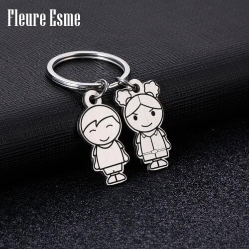 Personalized key chain charms Name Engraved Boy Girl Custom Stainless Steel Child Family Keying Pendant For Couple Accessories