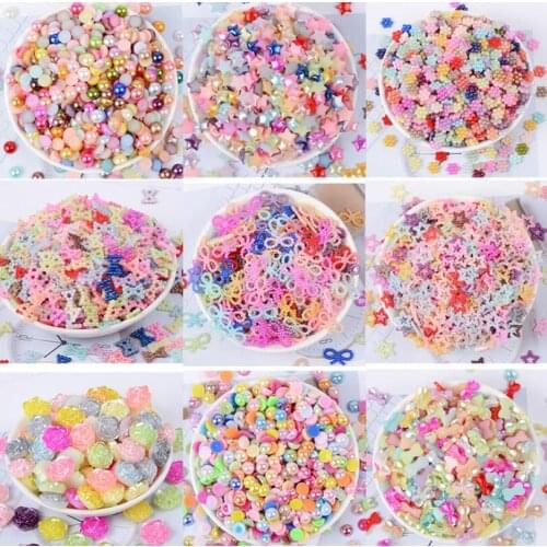 500pcs/lot Mix color Flat Heart Shape bow Flower Beads For Art Scrapbooking Decoration DIY Jewelry Making