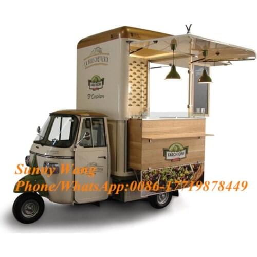 Gasoline Electric Tricycle Food Truck Mobile Kitchen Piaggio Ape Van Catering Trailer Coffee Bar Hot Dog Ice Cream Cart for Sale