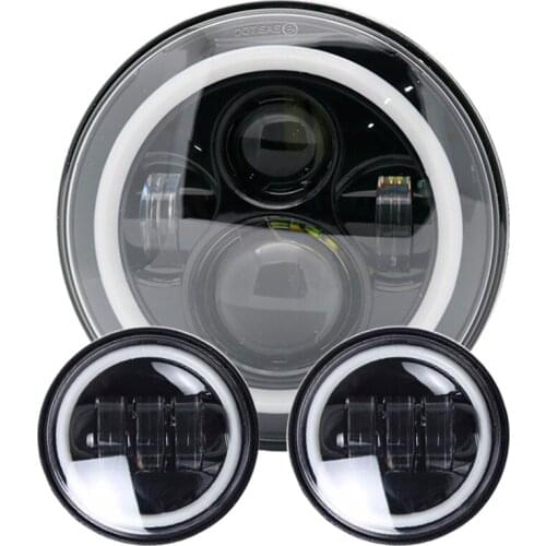 Black Moto LED Headlight 7'' Motor headlamp Angel Eyes with 4.5 " Led Fog Light motorcycle 7'' bracket for Touring Trike Softail