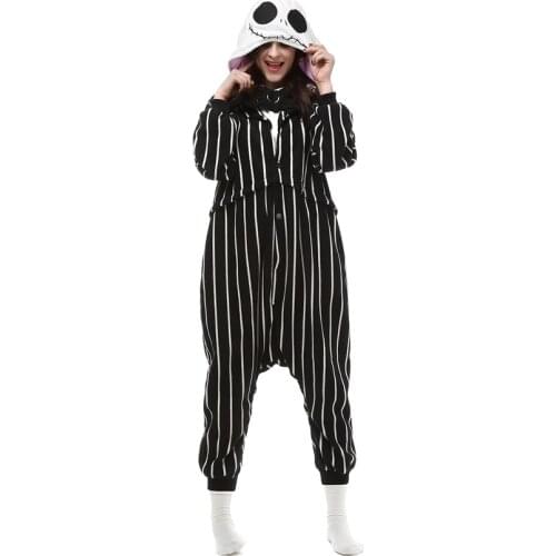 Adult Polar Fleece Kigurumi Jack Skellington Cosplay Costume Cartoon Onesie Pajamas christmas Carnival Masquerade Party Jumpsuit