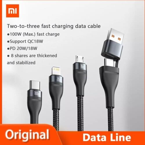 Xiaomi Baseus Flash Series Two-for-three Fast Charging Data Cable 100W Dual Head Full Adaptation USB Type-C PD Micro Cable