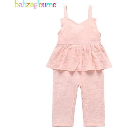 1-5Years 2020 New Summer Baby Korean Style Pants Fashion Solid Sleeveless Cotton Infant Girls Jumpsuit Toddler Overalls BC1843-1