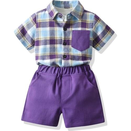 Summer Children Clothes 1 2 3 4 5 6 Year Old Baby Boys Fashion Plaid Short-sleeved Cotton Pocket Elasticated pants 3-piece Set