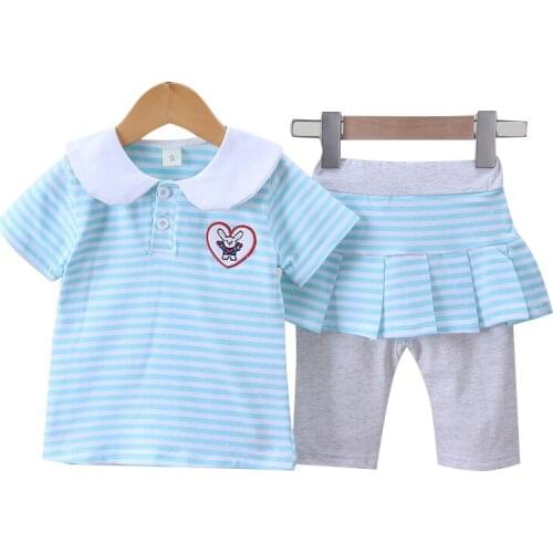 Two Pieces Cotton Girls Clothing Sets Summer Short Sleeve Children Sets Fashion Girls Clothes Suit Casual Striped Outfits
