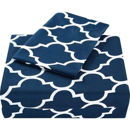 4 Pcs Bedding Set Classic Printing Bed Sheets and Pillowcases Fitted Sheet Full Queen Bed Sheet Set