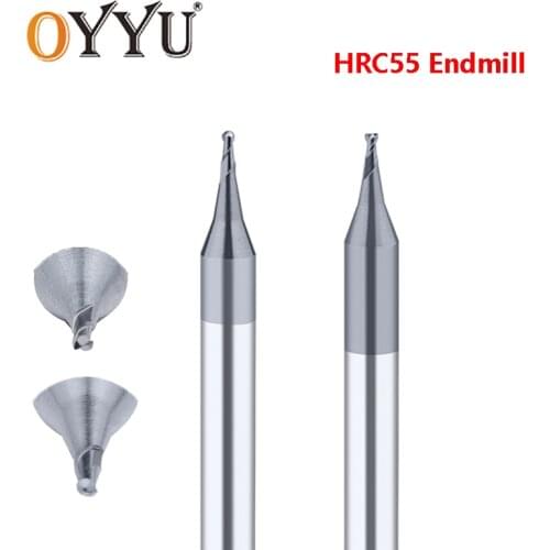 OYYU 1pcs HRC55 Micro diameter Router Bit End Milling Cutter Carbide Machine Center Ball Nose Endmill 0.1-0.9 R0.1-R0.45