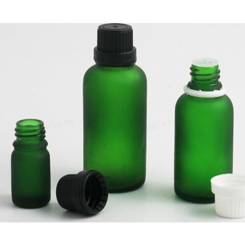 Frost Green Glass Essential Oil Bottles Container with Orifice Reducer Plastic Lids 5ml 1/3oz 2/3oz 1oz 50ml 100ml 200pcs