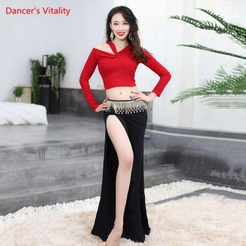 Belly Dance Suit Long Sleeve Top Split Skirt Practice Clothes Set Female adult Elegant Shirt Competition Performance Clothing