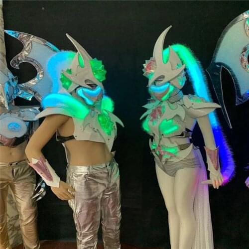 Q14 Cosplay stage dance led costumes catwalk perform RGB colorful light armor outfits fur robot suit luminous glwoing outfit dj
