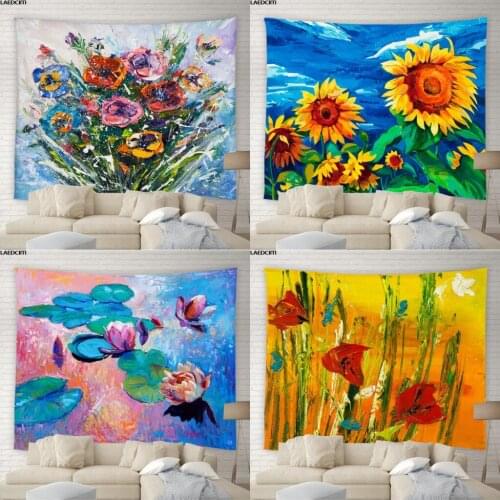 Colorful Flowers Aesthetic Tapestry Hippie Bohemia Exotic Floral Background Wall Hanging Living Room Bedroom European Home Decor