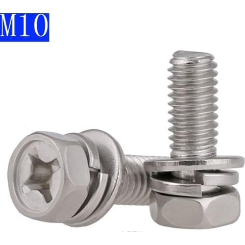 M10 - 1.5 10mm Cross Recessed Hex Bolt Indentation,Lock Washer &Plain Washer Assemblies