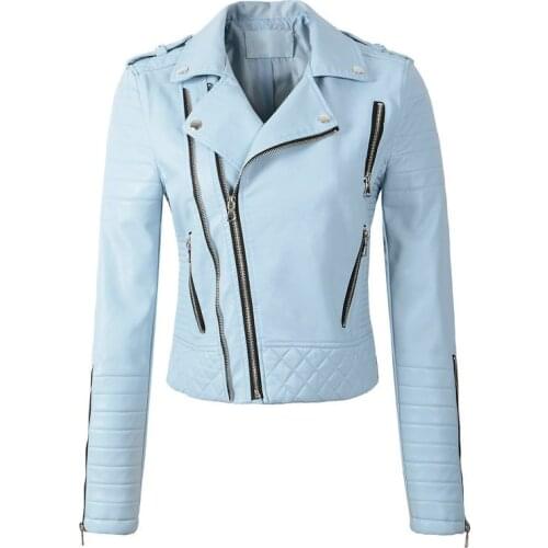 Motorcyle Zippers Biker Black Spliced Street Outerwear 2021 New Fashion Women Soft Faux Leather Pu Jackets and Coats Lady