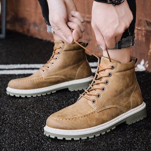 Movechain Mens High-top Lace-up Shoes Mens Martin Boots Fashion Men Casual Shoes Outdoor Tooling Boot