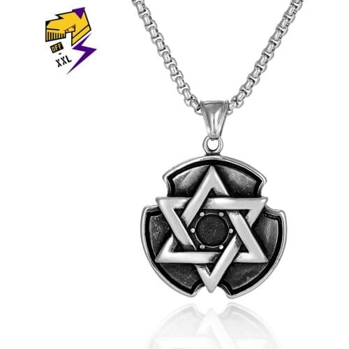 Hexagram Star Islam Stainless Steel Men Necklaces Pendants Chain Talisman Jewelry Nostalgia Supernatural Pentagram Male Necklace
