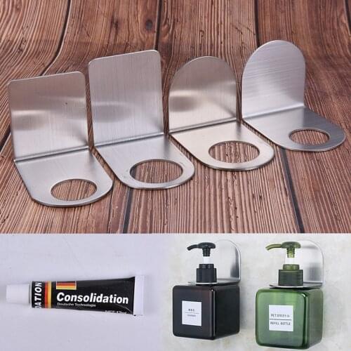 Stainless Steel Wall Mount Soap Shower Gel Dispenser Bottle Holder Hook Hanging Hanger Rack Bathroom Kitchen Organizer No Drill
