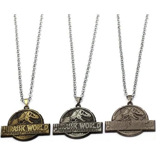 Jurassic World Fallen Kingdom Necklace Dinosaur T-Rex Metal Pendant Fashion Link Chain Charm Gifts Movie Jewelry