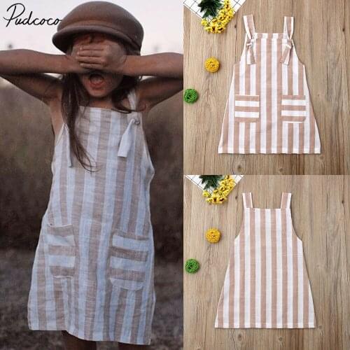 Sweet Toddler Baby Girls Sleeveless Dress Party Princess Striped Sundress Outfit Kids Baby Party Wedding Sleeveless Dresses