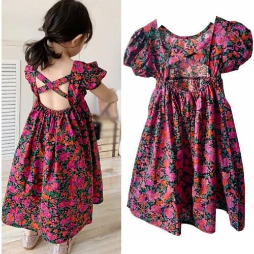 Girl Dress Princess Fairy Floral Backless Casual Sundress Holiday Beach Party Wedding Dress Children Summer Clothing New Style