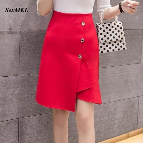 Plus Size Fashion Red Skirts Women 2020 Casual High Waist Black Skirt Sexy Office Lady Work Button Korean Style Pencil Skirt