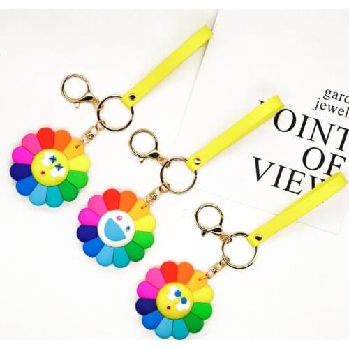 Gift creative key chain pendant sun flower doll key chain soft rubber key chain small gift