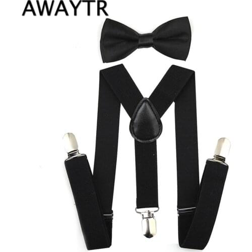 AWAYTR Adjustable Black Suspender and Bow Tie Set boys and Girs Wedding Party Braces Elastic Y-back Suspendersfor Baby Kids