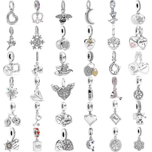 New Fashion Charm Original Silver Diamond Angel Love Wing Pendant Fits Original Pandora Lady Bracelet Jewelry Gift