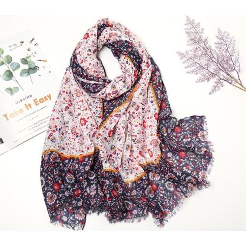 Luxury Ethnic Hijab Scarf Women Autumn Spring Spain Style Vintage Long Printed Tassels Cotton Viscose Scarves Pashmina Bandana