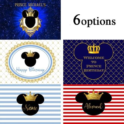 Sensfun Cartoon Blue Boy Birthday Party Backdrops Princess Mouse Photographic Background Photo Studio Props Photocall Banner