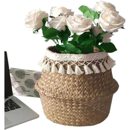 Nordic Two-Layer Tassel Woven Flower Holder Flowerpot Living Room Storage Basket