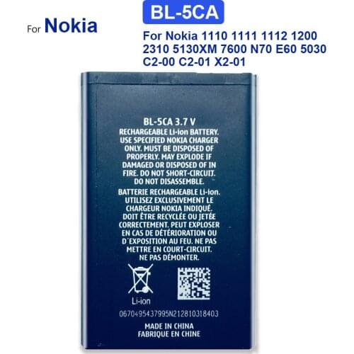 BL-5CA Replacement Battery For Nokia 1110 1111 1112 1200 2310 5130XM 7600 N70 E60 5030 C2-00 C2-01 X2-01 BL 5CA +Tracking Number