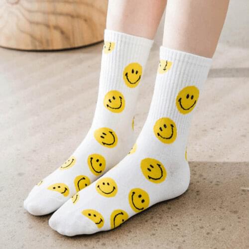 Japanese Harajuku Kawaii Smile Face Grils Socks Fashion Spring Autumn Cotton Female Funny Socks Lovely Smiley Print Women Socks