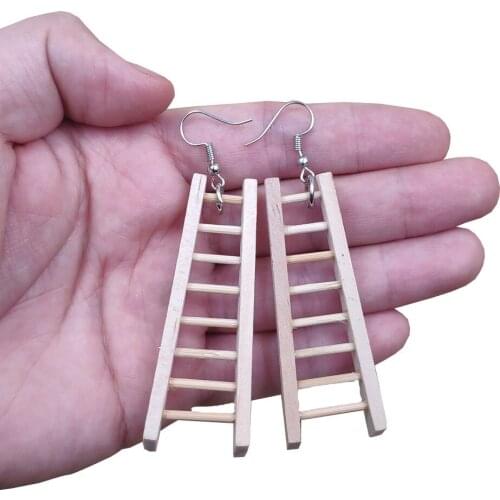 Vivid Alternative Unique Simulated Wood Wooden Cute Funny Ladder Drop Earrings Women Female Birthday Hot Jewelry Gift DA002