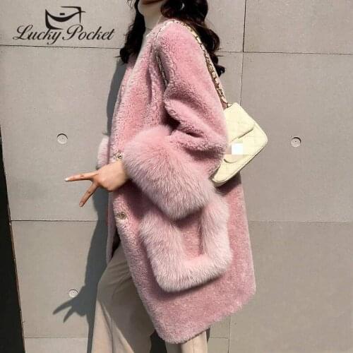 Women Winter Solid Color Loose Casual New Fashion Thick Warm Fur Leather Female Elegant Long Parkas Ladies Sweet Pink Coat ML497
