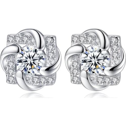 New Elegant Shiny Cubic Zirconia Flower 925 Sterling Silver Female Stud Earrings Jewelry Women Birthday Gift Wholesale No Fade