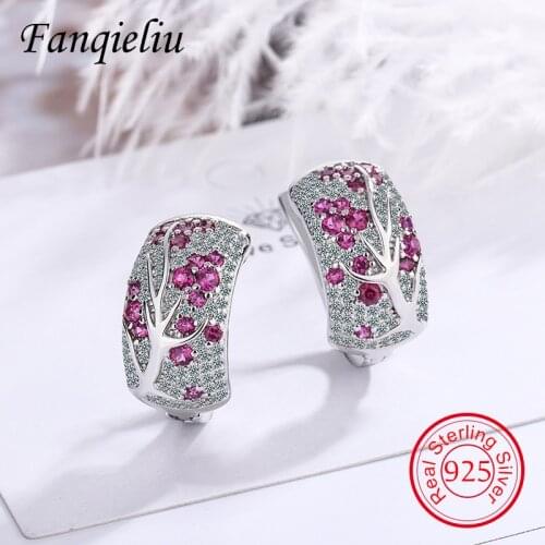 Fanqieliu Vintage Style 925 Jewelry Tree Green Crystal Sterling Silver Hoop Earrings Woman For Girls Wedding Gift FQL21357