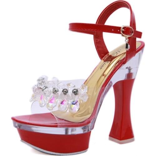 Summer Ankle Strap Buckle Shoes Open Toe Sexy Party Women Pumps Lady Transparent Platform High Heels PVC Clear Crystal Sandals