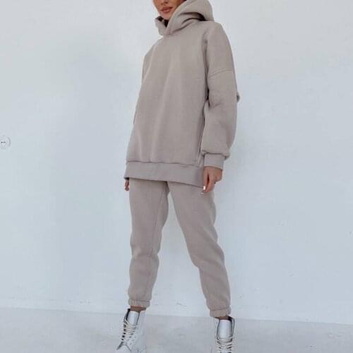 Two-piece Sports Clothes Set Autumn Spring Tracksuit Women Solid Color Hooded Pullover Loose Style Pants Female Sweatshirt Suit