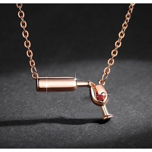 80%HOTWine Cup Pendant Clavicle Necklace Elegant Copper Heart Rhinestone Women Necklace Party Jewelry