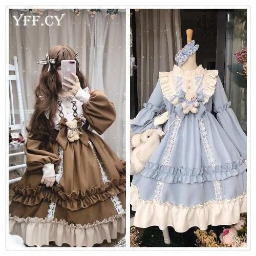 New Arrival Gothic Lolita Dress Soft Sisiter Bow Bear Lace Red Blue Pink Dress Women Princess Dress Halloween Costume for Girls
