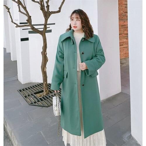 5XL Plus Size Coat Women Autumn Winter Woolen Blends Single breasted Long Jacket Ladies Solid Color Casual Wool Outerwear 2020