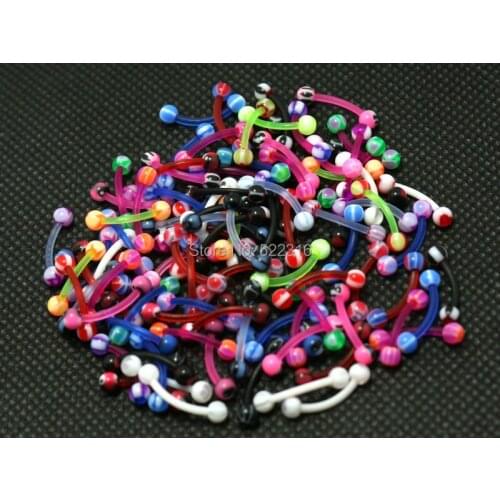 1.2*8*3/3mm eyebrow jewelry curved ring mix color design 100pcs acrylic body piercing jewelry bioplast barbell