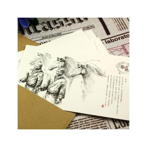 1pcs Xi'an Postcard Sketch Qin Lan Hand-painted Terracotta Warriors 8 cards can be mailed