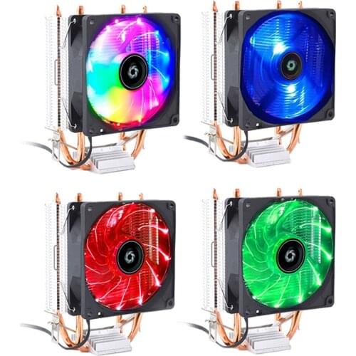 2 Heat CPU Cooler Cooling Fan 3Pin 2000RPM Gaming Silent Radiator for Intel LGA AMD 1155 1366