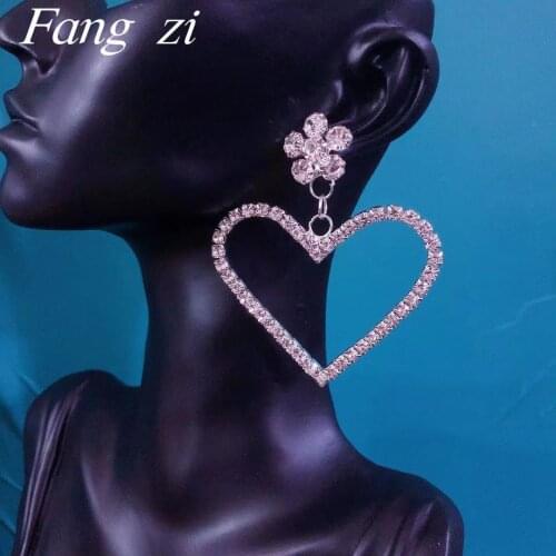 2021 fashion trend Rhinestone Heart Pendant womens Earrings Bridal Wedding shiny crystal jewelry hanging Earrings accessories